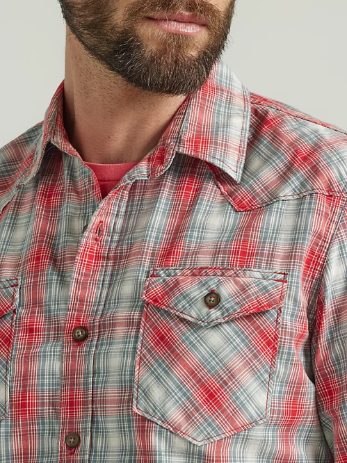 Clothing Aura Orange (112330917) Men Wrangler Cowboy Wash Plaid Shirt 8V2H409