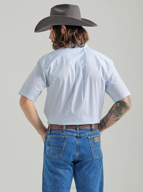 Clothing Baby Blue (112324872) Men Wrangler George Strait Short Sleeve Button Down One Pocket Print Shirt 8V2H300