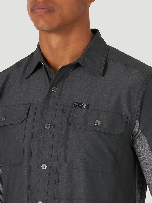 Clothing Black (NSB89BK) Men Wrangler ATG Mix Material Shirt 8V2H379