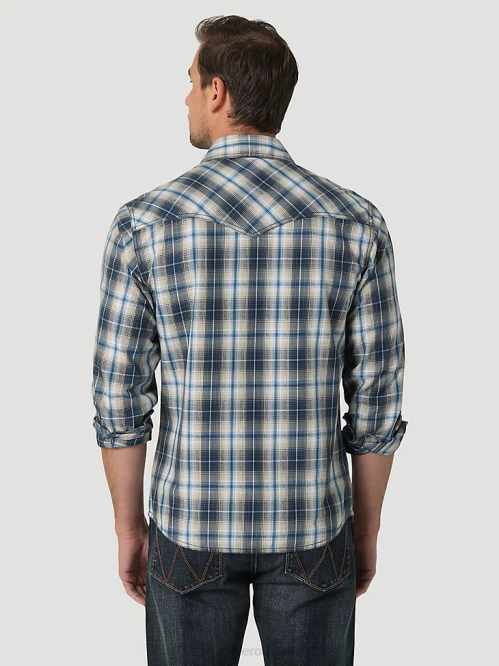 Clothing Deep Indigo (112327793) Men Wrangler Retro Premium Long Sleeve Western Snap Plaid Shirt 8V2H480