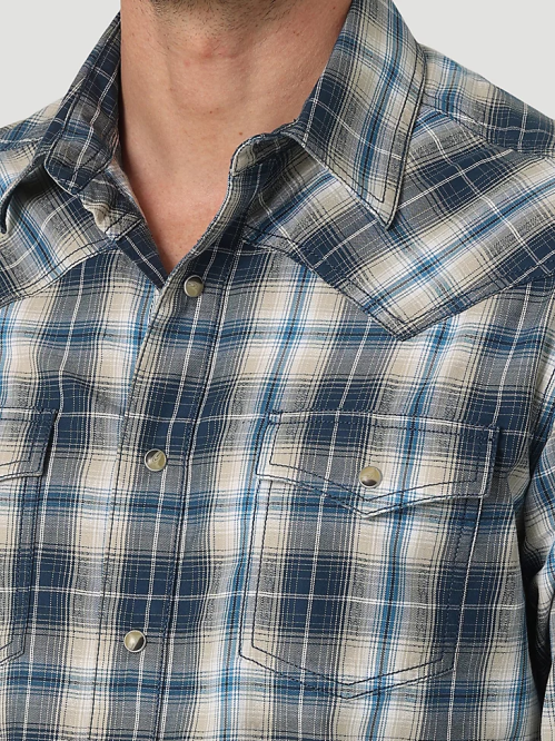 Clothing Deep Indigo (112327793) Men Wrangler Retro Premium Long Sleeve Western Snap Plaid Shirt 8V2H480