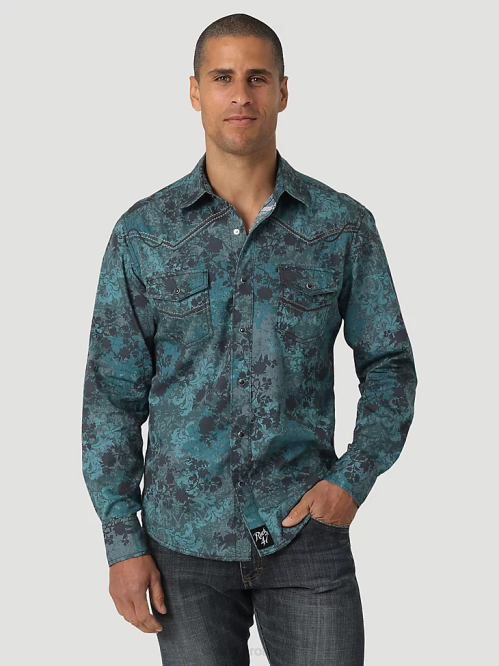 Clothing Rawhide (MS71519) Men Wrangler Cowboy Cut Firm Finish Long Sleeve Western Snap Solid Work Shirt 8V2H416