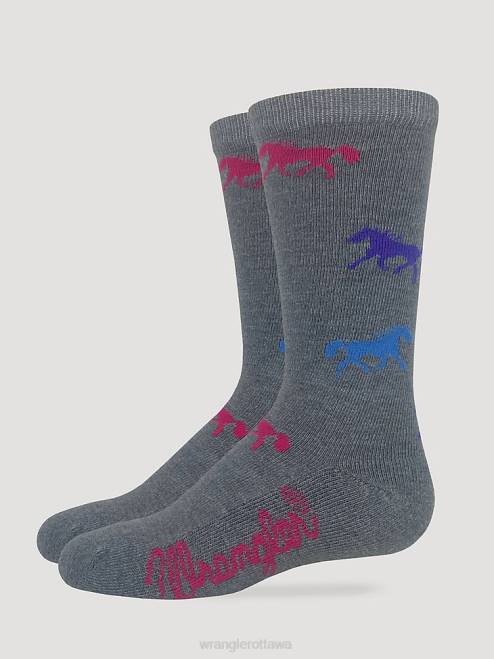 Wrangler Accessories Grey (112351606) Girls Kids Horses Crew Ultra-Dri Socks 8V2H1059