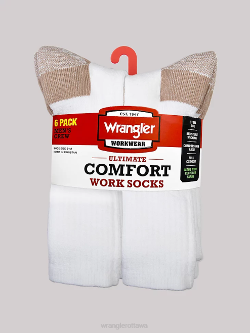 Wrangler Accessories White (112347655) Men Crew Work Socks (6-pack) 8V2H729