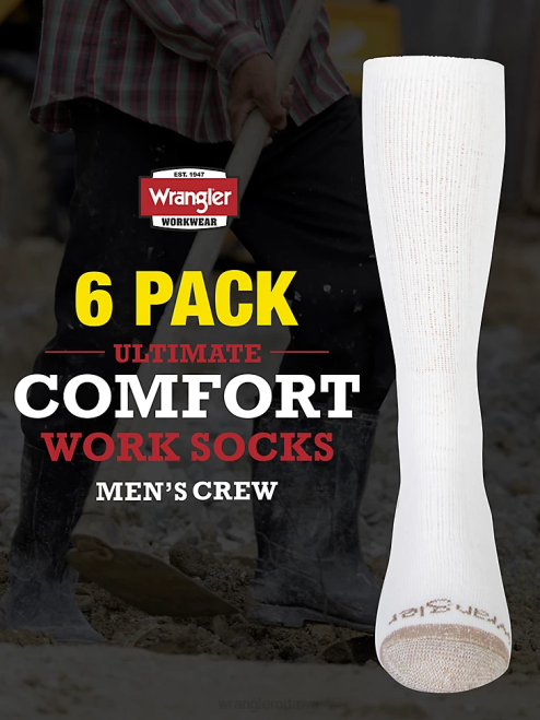 Wrangler Accessories White (112347655) Men Crew Work Socks (6-pack) 8V2H729