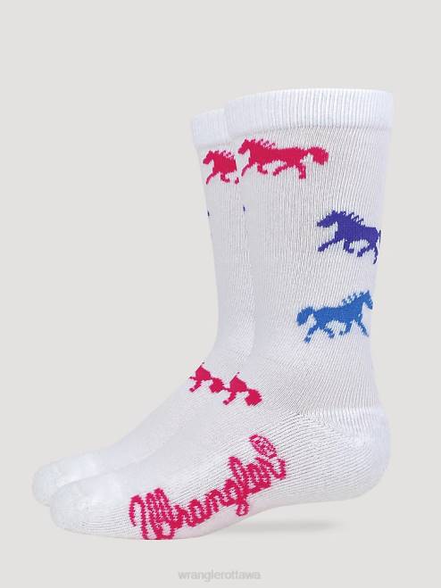 Wrangler Accessories White (112351605) Girls Kids Horses Crew Ultra-Dri Socks 8V2H1060