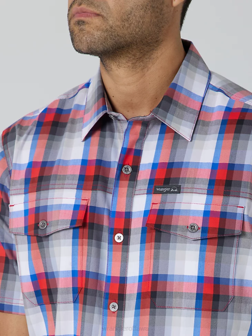 Wrangler Clothing Amethyst City (112336166) Men Eco-Friendly Plaid Short Sleeve Camp Shirt 8V2H397