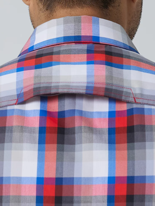 Wrangler Clothing Amethyst City (112336166) Men Eco-Friendly Plaid Short Sleeve Camp Shirt 8V2H397