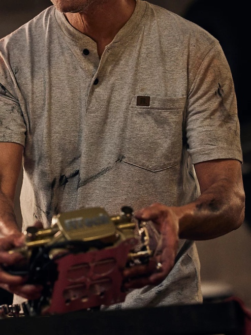 Wrangler Clothing Ash Heather (3W760AH) Men RIGGS Workwear Short Sleeve Henley 8V2H271