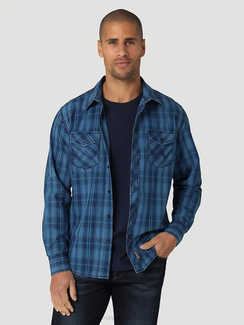 Wrangler Clothing Azul (112324855) Men Retro Premium Long Sleeve Button Down Plaid Shirt 8V2H337