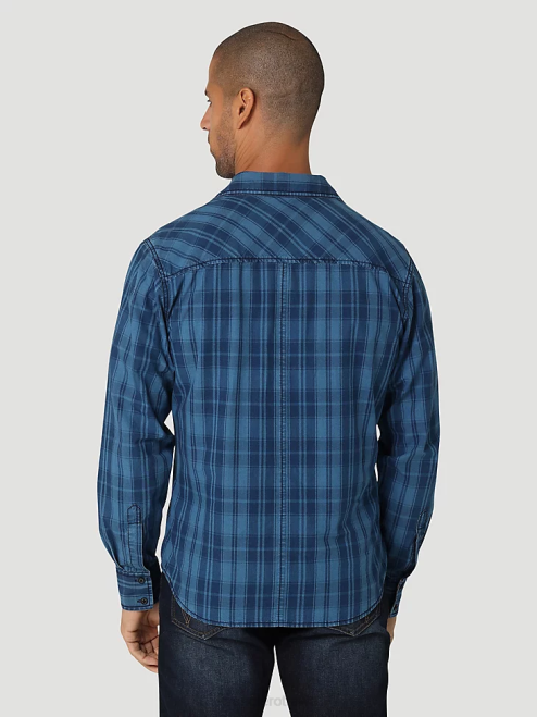 Wrangler Clothing Azul (112324855) Men Retro Premium Long Sleeve Button Down Plaid Shirt 8V2H337