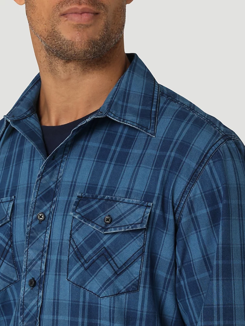 Wrangler Clothing Azul (112324855) Men Retro Premium Long Sleeve Button Down Plaid Shirt 8V2H337