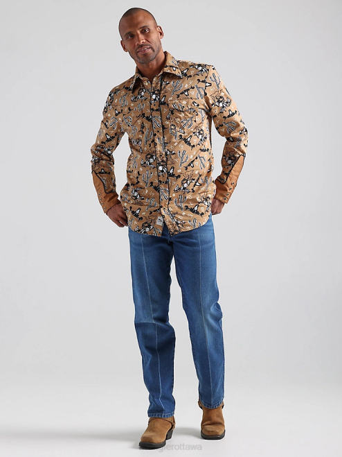 Wrangler Clothing Azul Blue (112324833) Men 20X Competition Advanced Comfort Long Sleeve Western Snap Print Shirt 8V2H481