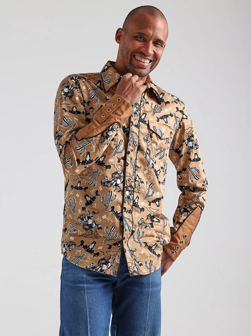 Wrangler Clothing Azul Blue (112324833) Men 20X Competition Advanced Comfort Long Sleeve Western Snap Print Shirt 8V2H481