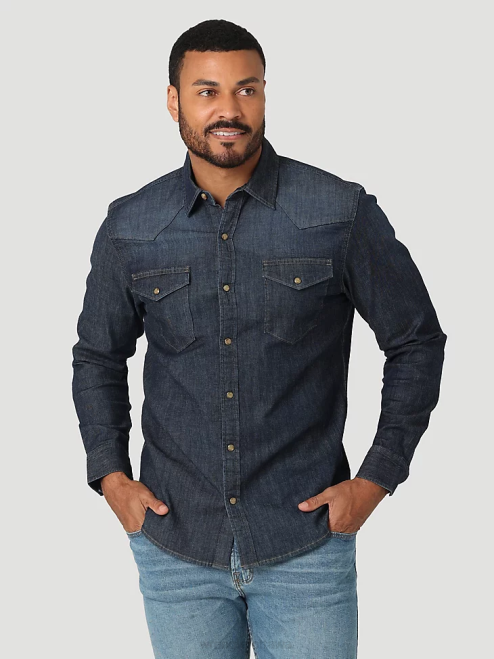 Wrangler Clothing Azul Blue (112324833) Men 20X Competition Advanced Comfort Long Sleeve Western Snap Print Shirt 8V2H481