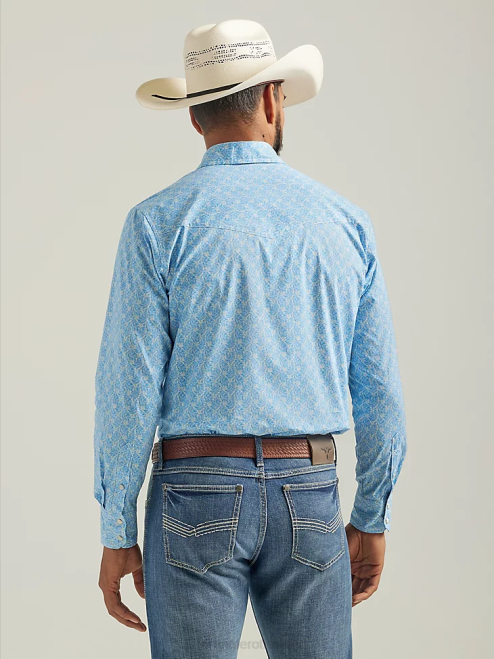 Wrangler Clothing Azul Blue (112324833) Men 20X Competition Advanced Comfort Long Sleeve Western Snap Print Shirt 8V2H481