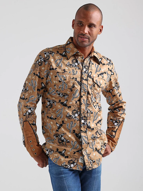 Wrangler Clothing Azul Blue (112324833) Men 20X Competition Advanced Comfort Long Sleeve Western Snap Print Shirt 8V2H481