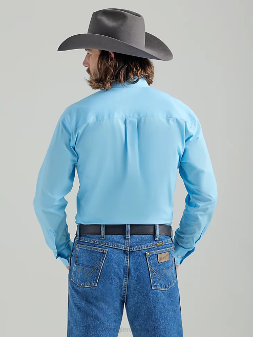 Wrangler Clothing Baby Blue (112324863) Men George Strait Long Sleeve Button Down Solid Shirt 8V2H294