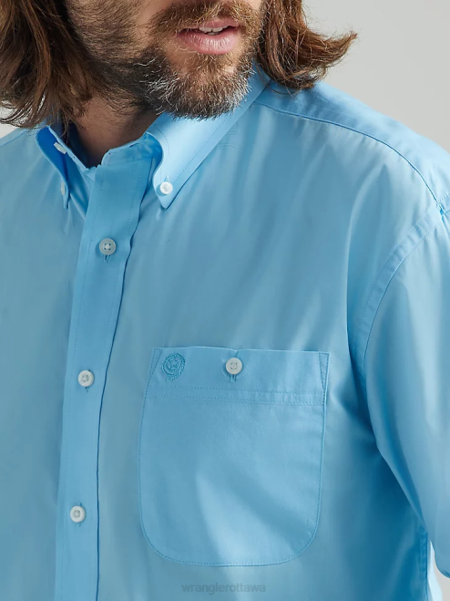 Wrangler Clothing Baby Blue (112324863) Men George Strait Long Sleeve Button Down Solid Shirt 8V2H294