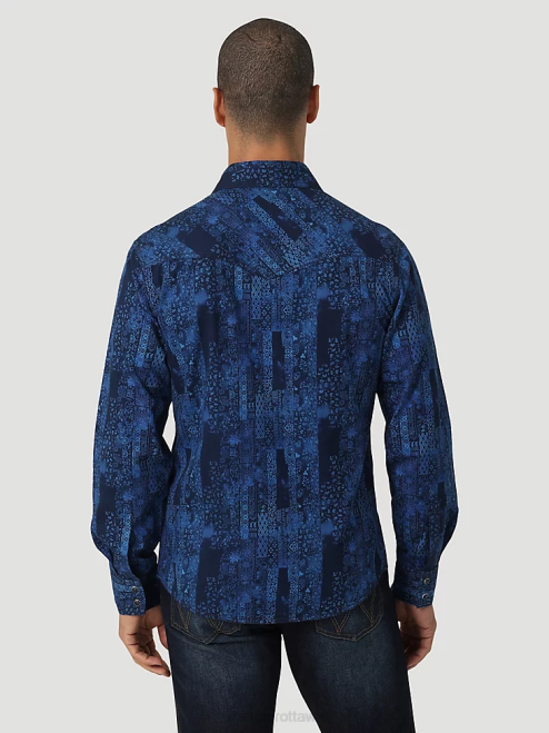 Wrangler Clothing Bandana Blue (112327791) Men Retro Premium Long Sleeve Button-Down Print Shirt 8V2H427