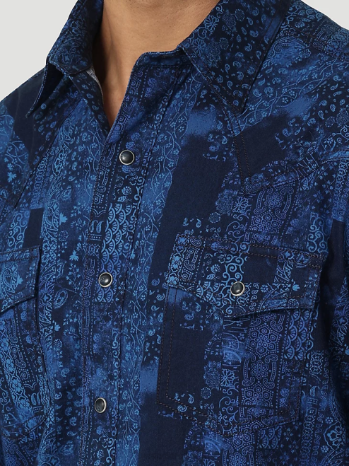 Wrangler Clothing Bandana Blue (112327791) Men Retro Premium Long Sleeve Button-Down Print Shirt 8V2H427