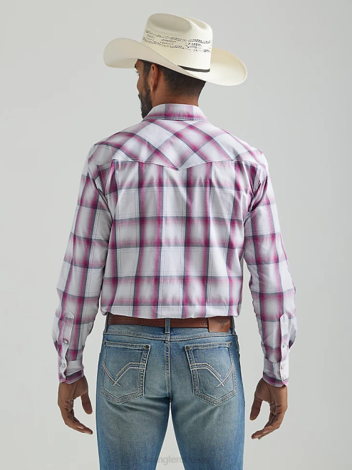 Wrangler Clothing Big Pink (112324837) Men 20X Competition Advanced Comfort Long Sleeve Two Pocket Western Snap Plaid Shirt 8V2H494