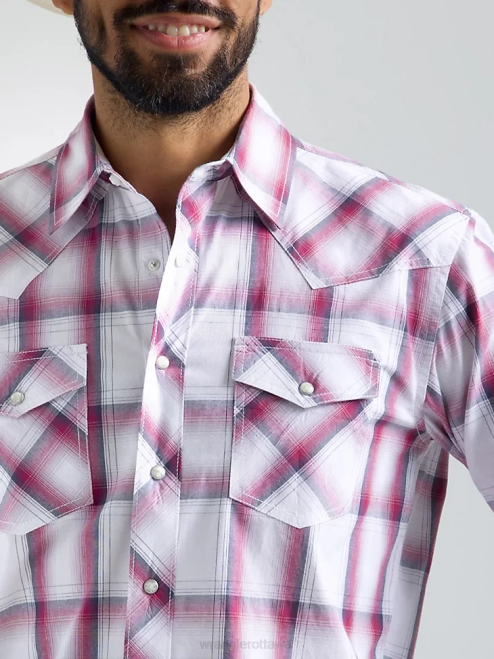 Wrangler Clothing Big Pink (112324837) Men 20X Competition Advanced Comfort Long Sleeve Two Pocket Western Snap Plaid Shirt 8V2H494