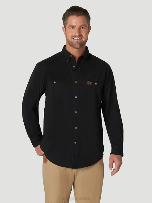 Wrangler Clothing Black (103W501BK) Men RIGGS Workwear Long Sleeve Button Down Solid Twill Work Shirt 8V2H353