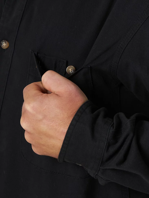 Wrangler Clothing Black (103W501BK) Men RIGGS Workwear Long Sleeve Button Down Solid Twill Work Shirt 8V2H353