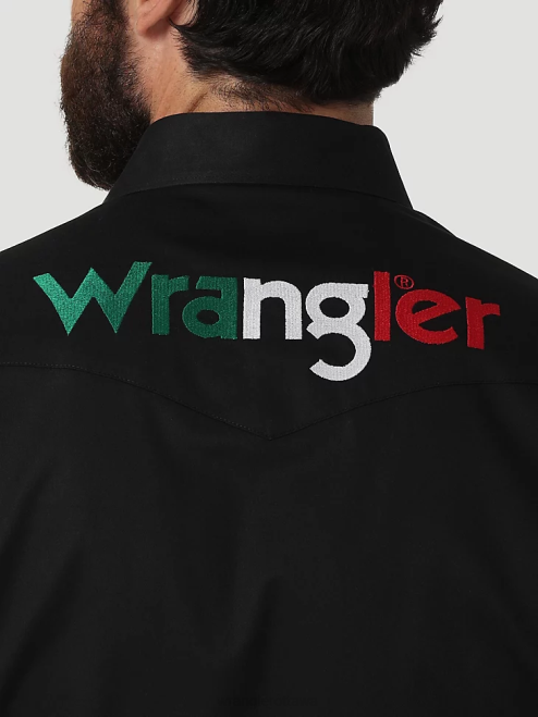 Wrangler Clothing Black (112317124) Men Logo Long Sleeve Button Down Solid Shirt 8V2H396
