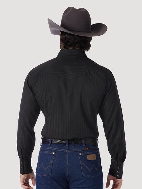 Wrangler Clothing Black (75214BK) Men Western Long Sleeve Western Snap Dobby Stripe Shirt 8V2H465