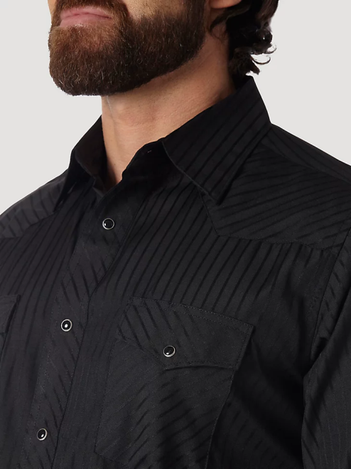 Wrangler Clothing Black (75214BK) Men Western Long Sleeve Western Snap Dobby Stripe Shirt 8V2H465