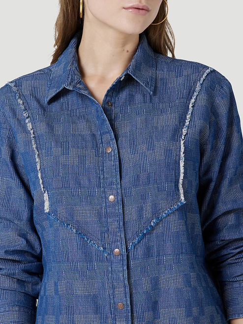 Wrangler Clothing Black (LW1002X) Women Long Sleeve One Point Front and Back Yokes Solid Top 8V2H888