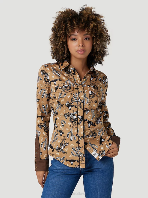 Wrangler Clothing Black (LW1002X) Women Long Sleeve One Point Front and Back Yokes Solid Top 8V2H888