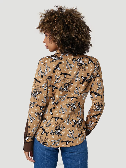 Wrangler Clothing Black (LW1002X) Women Long Sleeve One Point Front and Back Yokes Solid Top 8V2H888