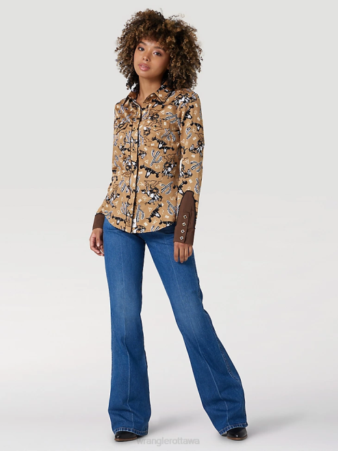 Wrangler Clothing Black (LW1002X) Women Long Sleeve One Point Front and Back Yokes Solid Top 8V2H888