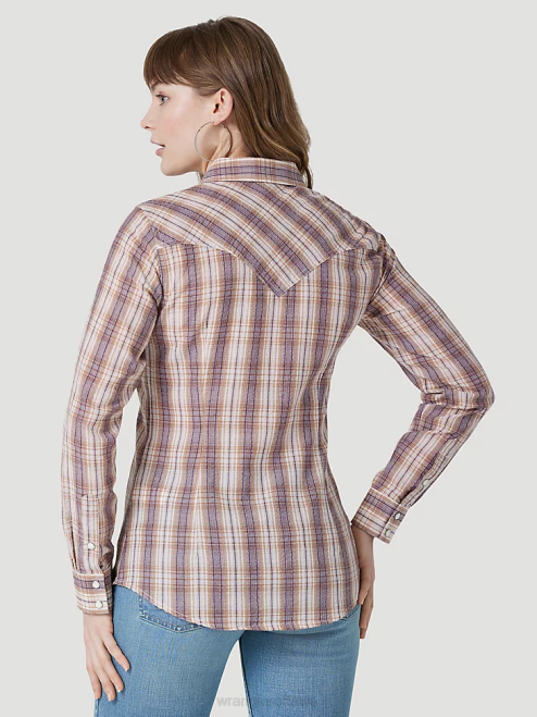 Wrangler Clothing Black (LW1002X) Women Long Sleeve One Point Front and Back Yokes Solid Top 8V2H888