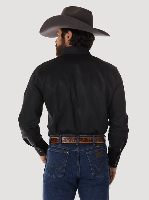 Wrangler Clothing Black (MS70819) Men Cowboy Cut Firm Finish Long Sleeve Western Snap Solid Work Shirt 8V2H425