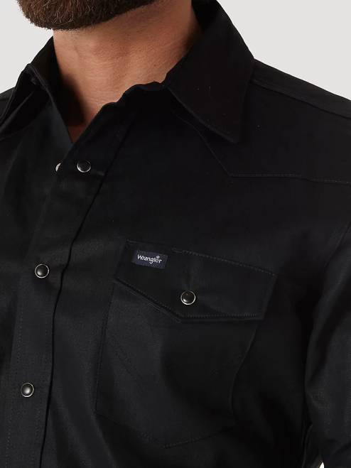 Wrangler Clothing Black (MS70819) Men Cowboy Cut Firm Finish Long Sleeve Western Snap Solid Work Shirt 8V2H425