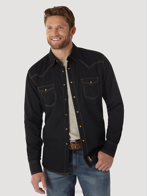 Wrangler Clothing Black (MVR532X) Men Retro Long Sleeve Western Snap Solid Dobby Shirt 8V2H471