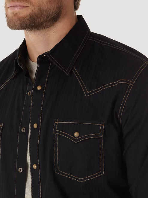 Wrangler Clothing Black (MVR532X) Men Retro Long Sleeve Western Snap Solid Dobby Shirt 8V2H471