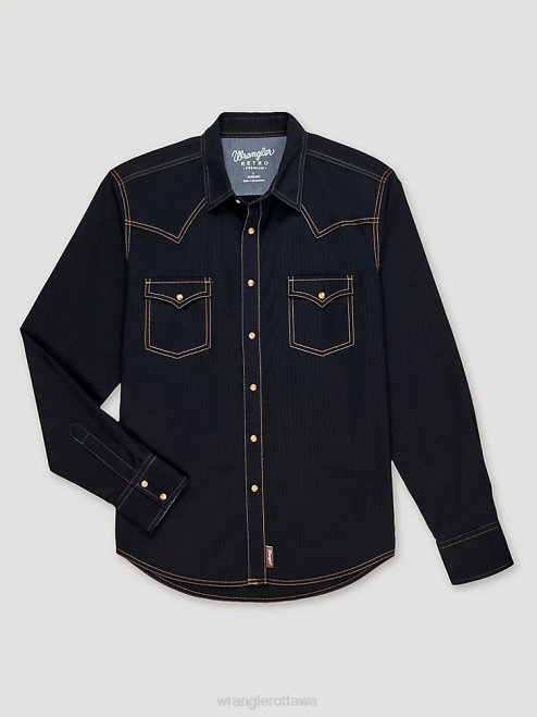 Wrangler Clothing Black (MVR532X) Men Retro Long Sleeve Western Snap Solid Dobby Shirt 8V2H471