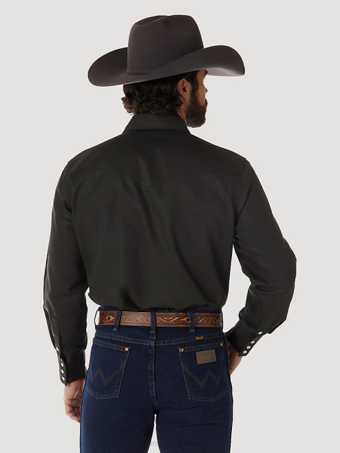 Wrangler Clothing Black Forest Green (MS70519) Men Cowboy Cut Firm Finish Long Sleeve Western Snap Solid Work Shirt 8V2H424