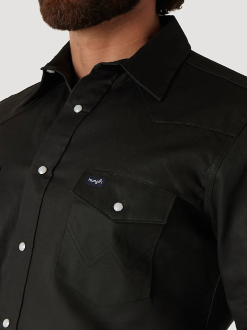 Wrangler Clothing Black Forest Green (MS70519) Men Cowboy Cut Firm Finish Long Sleeve Western Snap Solid Work Shirt 8V2H424