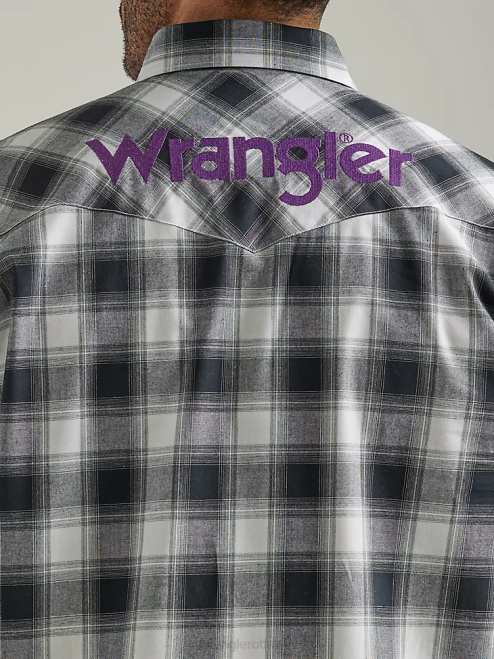 Wrangler Clothing Black White Buffalo (112327777) Men Logo Long Sleeve Western Snap Plaid Shirt 8V2H499