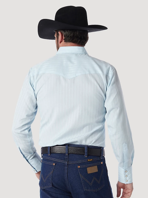 Wrangler Clothing Blue (75222BL) Men Western Long Sleeve Western Snap Dobby Stripe Shirt 8V2H466