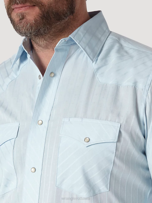 Wrangler Clothing Blue (75222BL) Men Western Long Sleeve Western Snap Dobby Stripe Shirt 8V2H466
