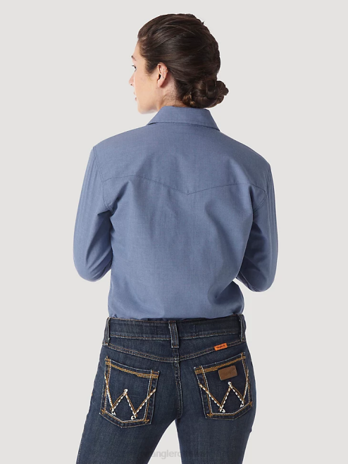 Wrangler Clothing Blue (FRLW11B) Women FR Flame Resistant Long Sleeve Solid 8V2H892