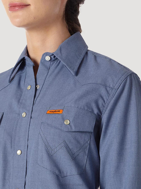 Wrangler Clothing Blue (FRLW11B) Women FR Flame Resistant Long Sleeve Solid 8V2H892