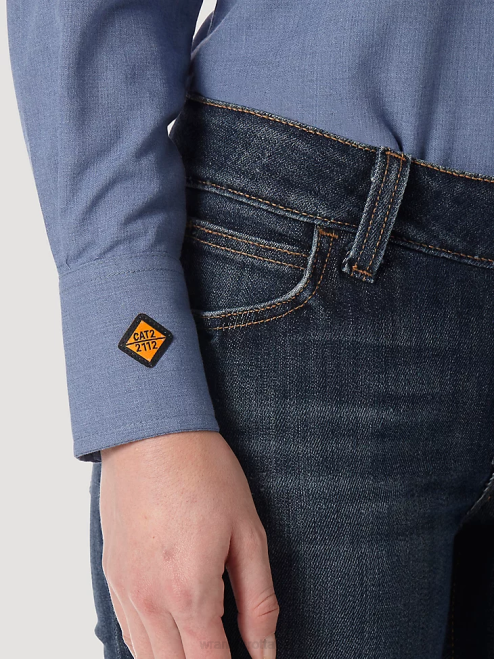 Wrangler Clothing Blue (FRLW11B) Women FR Flame Resistant Long Sleeve Solid 8V2H892